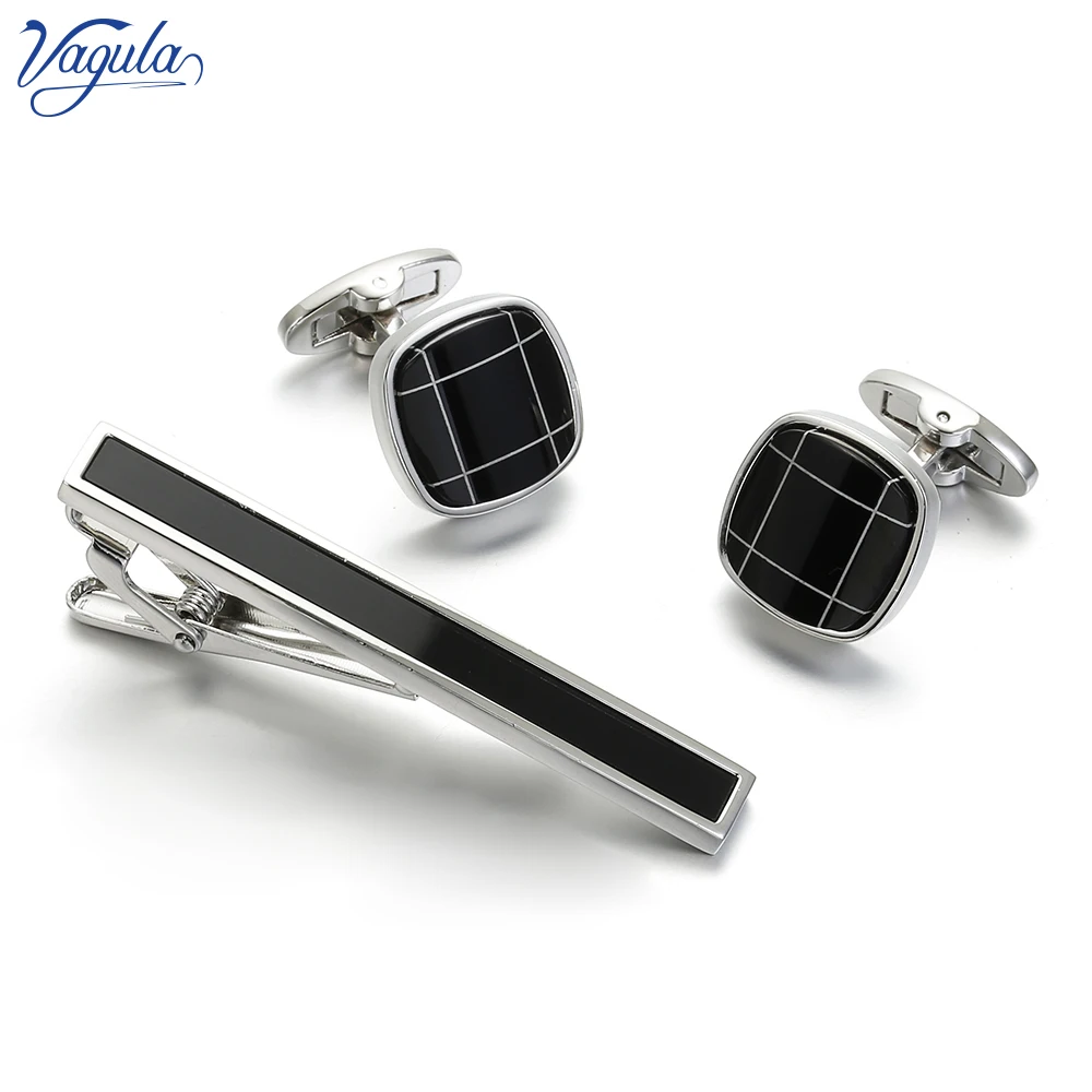 

VAGULA New Cufflinks Tie Clip 3Pcs Set Luxury Bonito spinki Gemelos Classic Clasp Necktie Tie Bar Pin 63