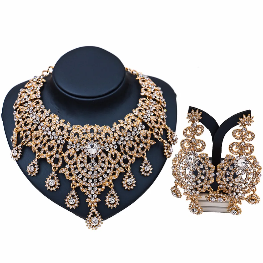 

Retro African Statement Jewellery Sets Gold Color Necklace Earrings Set for Women Bridal Wedding Party Gift Prom Accessories