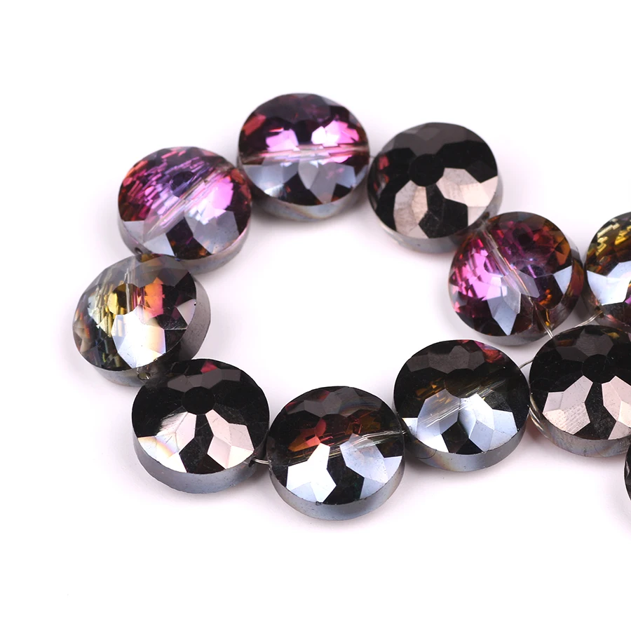 Czech Glass Round Stone Beads 14mm Faceted Crystal Flat Loose Beads DIY Making Lampwork Crystals Beads Wholesale