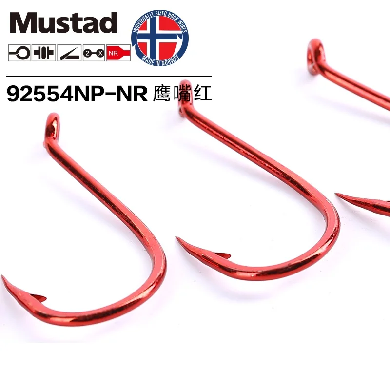 Original Mustad 92554 Eagle-billed Red Fish Barbed Hook Slender Worm Lure Bait High Carbon Steel Ultra Point Hook Sea Sharp Hook