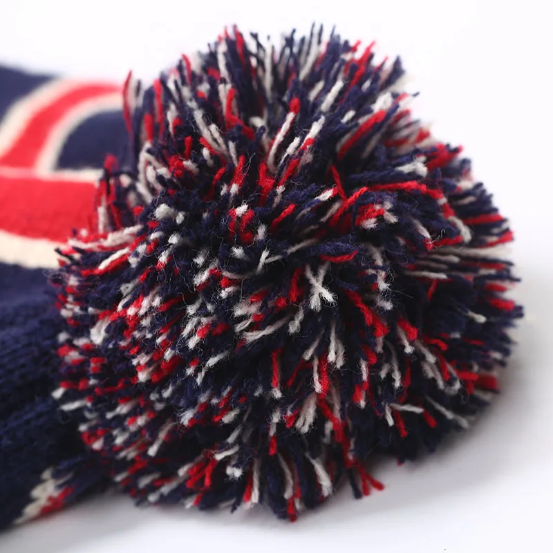 Men Winter Pom Poms ball Knitted Cap For Women Unisex Casual British and American national flag hats Skullies Beanie hat Gorros