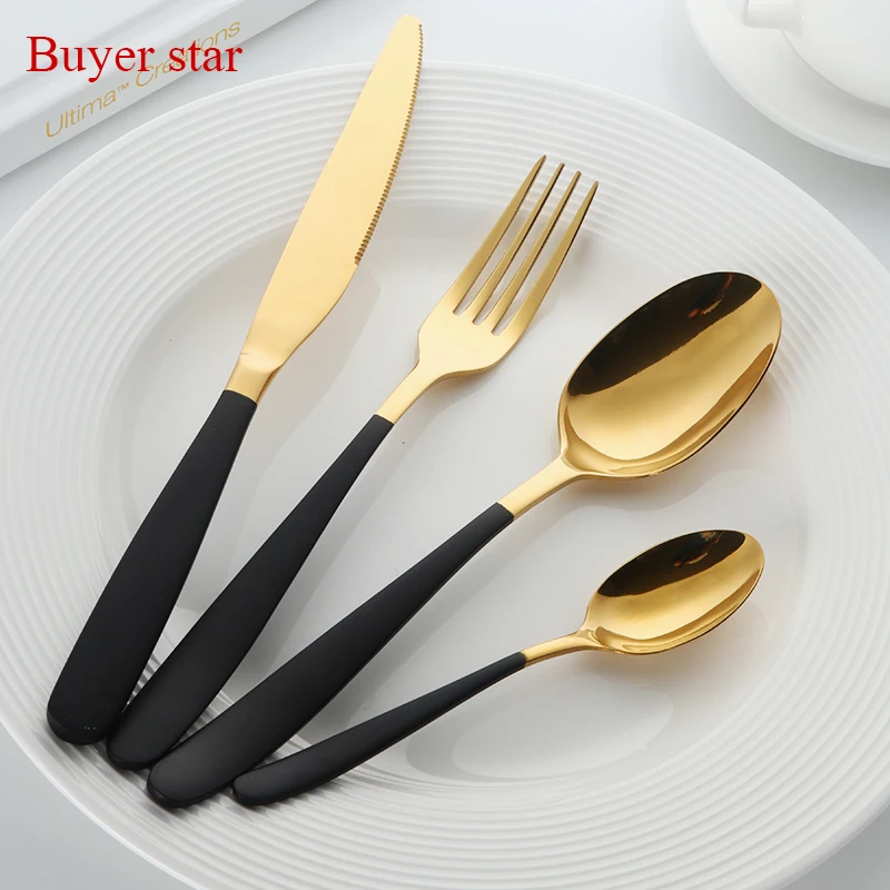 

24pcs/lot Western Food serving tools Metal Dinnerware Spoon Knife Fork kit Stainless Steel Cutlery Set for Restaurant wholesale