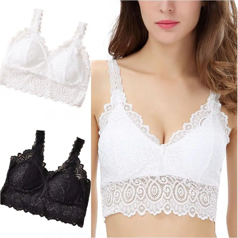 EFINNY Sexy Women Lace Bra Floral V-Neck Vest Mesh Bra Bralette Bustier Crop Top Cami Tank Tops