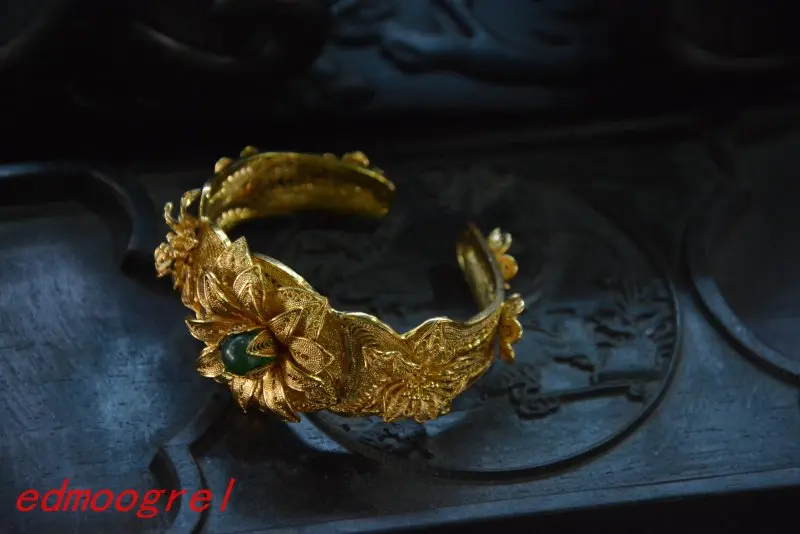 

Antique Old QingDyanstygilt copper Gems bracelet, bring good luck, Free shipping,#01