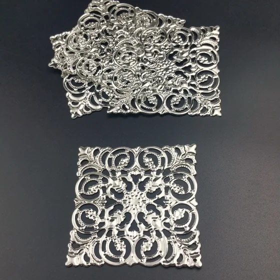 10pcs  Wholesale 65mm  Filigree  square crafts   Embellishments Findings Jewelry Accessories Bronze Tone ornaments