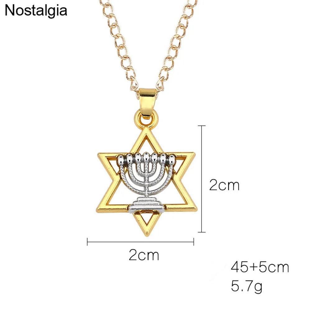 Nostalgia Religious Menorah And Star Of David Jewish Jewelry Magen Necklace Judaica Hebrew Israel Faith Lamp Hanukkah Pendant