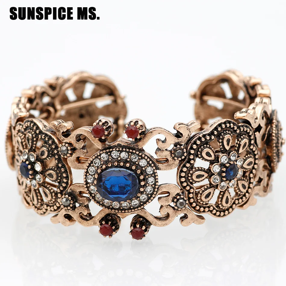 Sunspicems Vintage Turkish Women Bangle Cuff Bracelet Pulseiras Morocco Ethnic Wedding Jewelry Retro Family Gift Gold Color