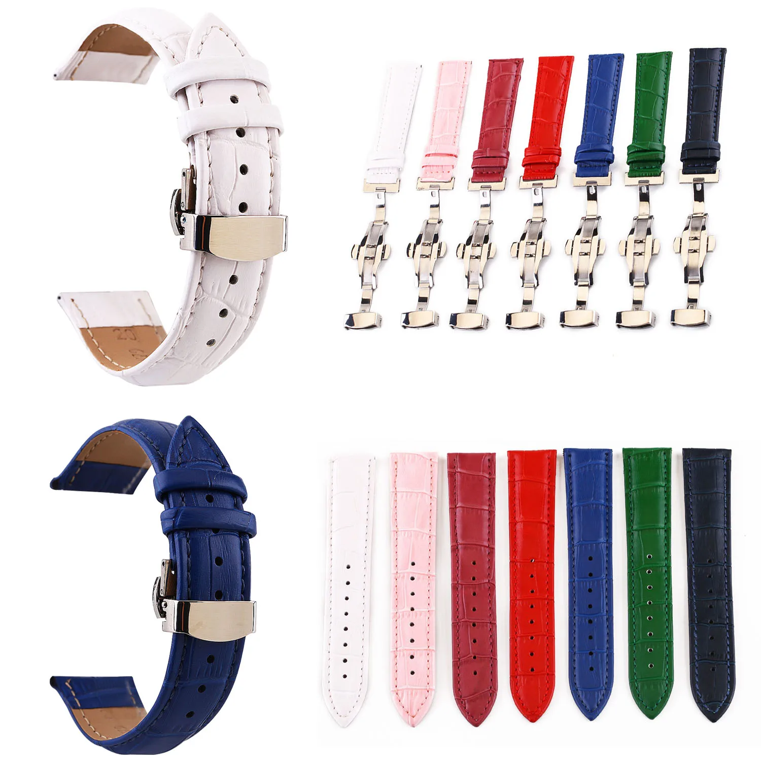 Genuine Leather Watchbands 12 13 14 15 16 17 18 19 20 21 22 24mm Crocodile Grain Watch Band Butterfly Buckle Strap Bracelet Belt