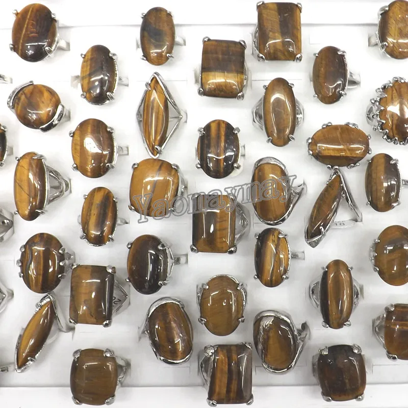 50pcs/Lot Big Natural Tiger's Eye Stone Rings Semi-precious Stone Rings Factory Direct Supply