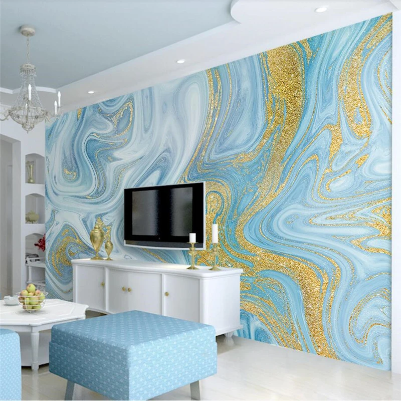 

wellyu papel de parede Custom wallpaper Elegant light luxury stylish lines sprinkled gold blue texture TV backdrop