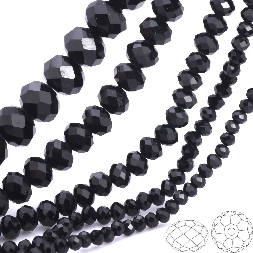 OlingArt 3/4/6/8/10mm Round Glass Beads Rondelle Austria faceted  crystal  Lake  black&jet color Loose bead DIY Jewelry Making