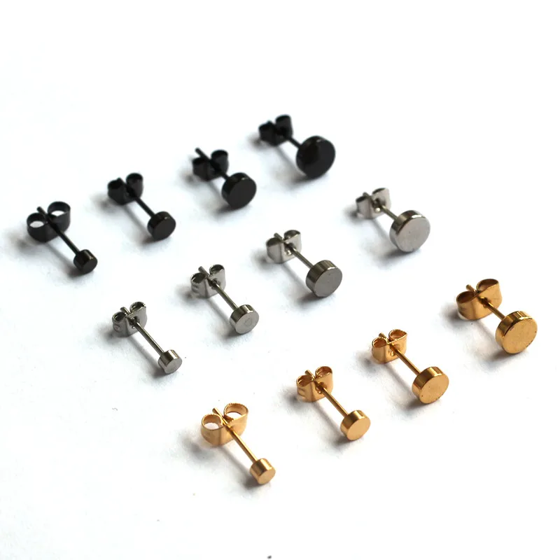 316 L Stainless Steel Titanium Stud Earrings 3mm 4mm 5mm 6mm Round Cookies Fashion Jewelry IP Planting No Fade Allergy Free