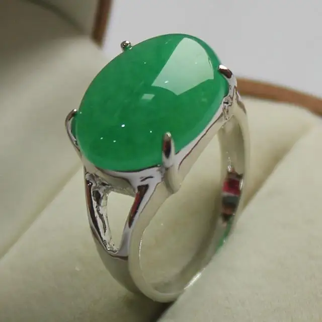 

elegant jewelry lady's favorite green jade silver plated ring 7/8/9#