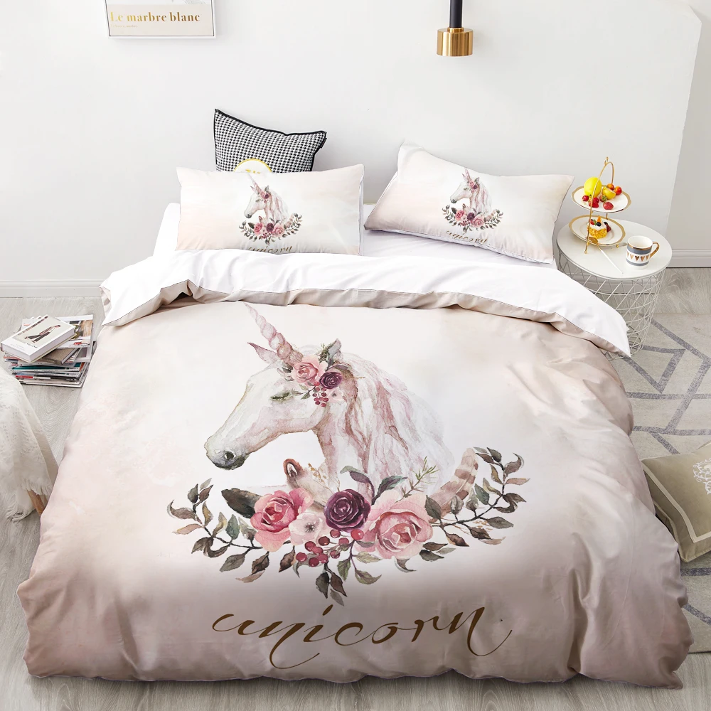 3D HD Digital Printing Custom Bedding Set,Duvet Cover Set Queen King,Bedclothes Black Mgaic Unicorn Drop Shipping