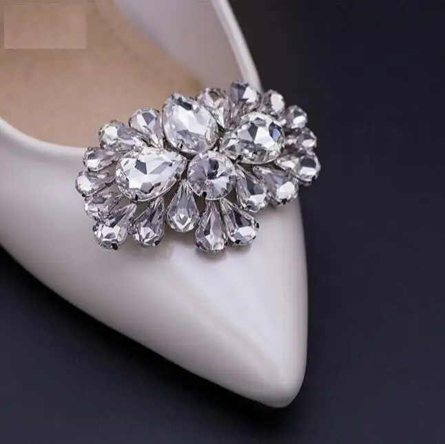 1 pair of high-end shoes accessories dovetail high transparent crystal glass shoes removable shoe clip large size 4x6.2cm c-21