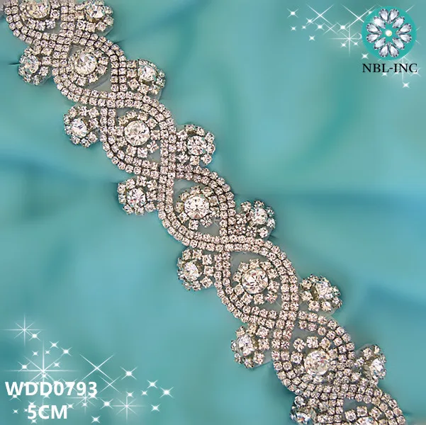

(10 yards )Wholesale bridal hand beaded sewing crystal rhinestone applique trim iron on for wedding dresses belt WDD0793