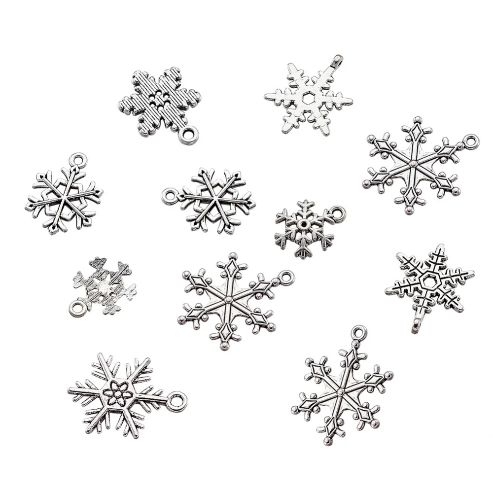 5 Sets(=30pcs) Christmas Snowflake Charms Alloy Tone Vintage Tibetan Style Metal Xmas Pendants Mix for DIY Making