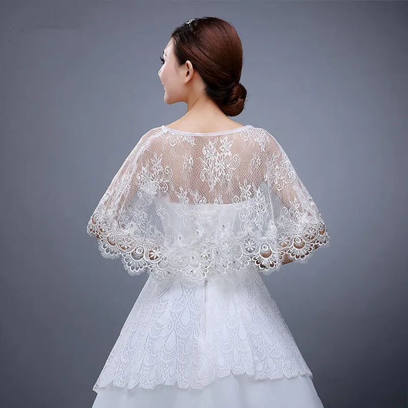 JaneVini-Bolero de encaje de novia para mujer, elegante vestido de noche corto de cristal, chales de verano, accesorios de boda, color blanco