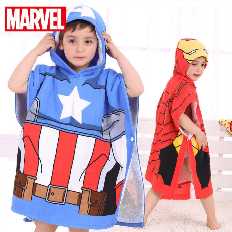 Disney McQueen car Captain America Baby Bath Towel Children Hooded Cotton Cloak Baby Kids Boy Cartoon Swimming Beach Towel gift