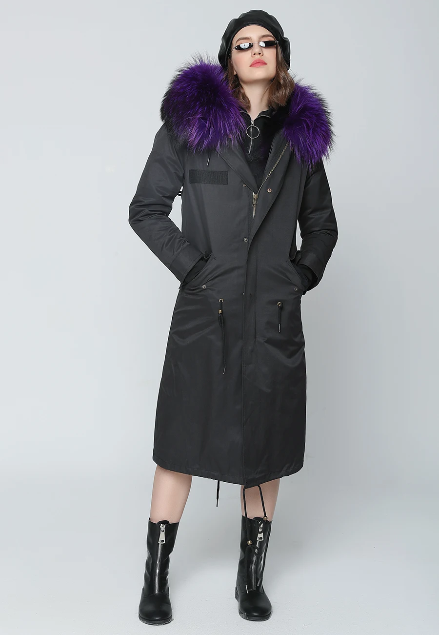 Echter Pelzmantel Winterjacke Damen Langer Parka Wasserdicht Großer Natürlicher Waschbärpelzkragen Kapuze Dick Warm Echter Fuchspelz-Futtermantel – Detail 20