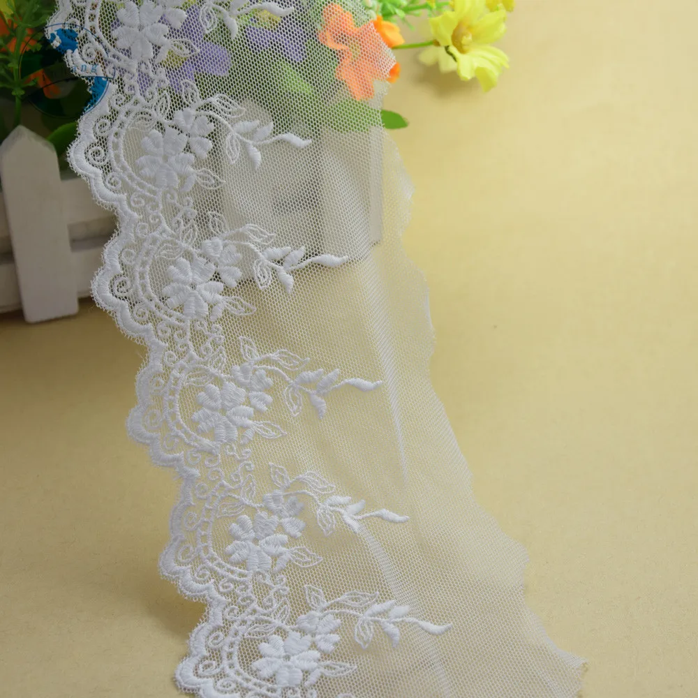 8cm White Embroidery Sewing Ribbon Guipure Lace Trim Fabric Warp Knitting DIY Garment Wedding Accessories  #1786