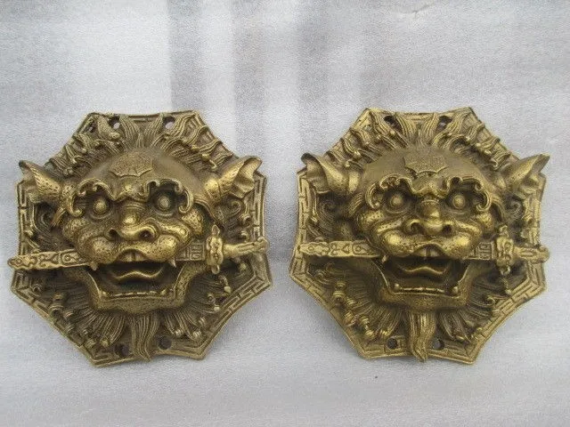 

decoration bronze factory Pure Brass Antique A Pair feng shui auspicious beast statue knocker , to ward off bad luck