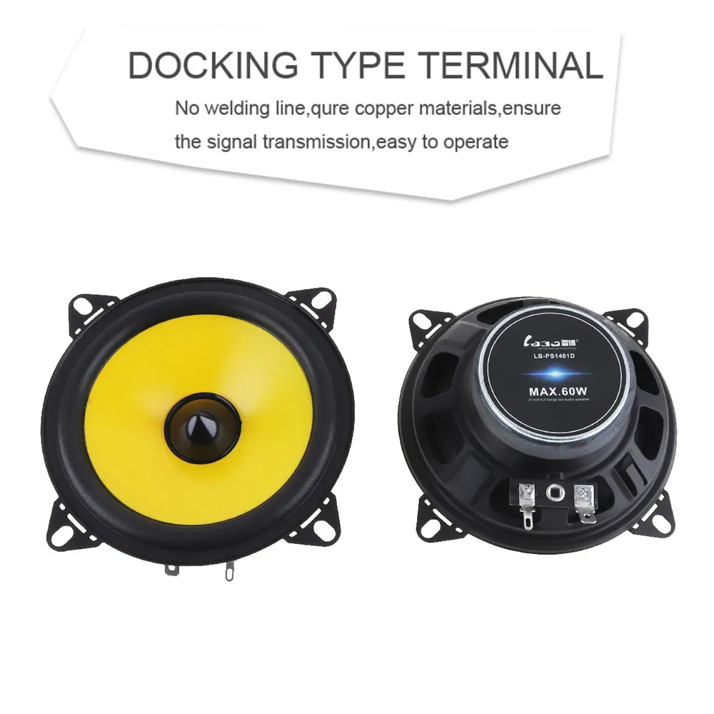2pcs 4 inch 60W 88dB 2-Way Full Range Frequency Car Audio Stereo Coaxial Speaker Car Speaker Automobile Loudspeaker