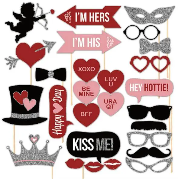 New 27pcs Just Married Photo Booth Props Photobooth Wedding Favors Glasses Paper Card Funny Mask Party Decoration Photocall