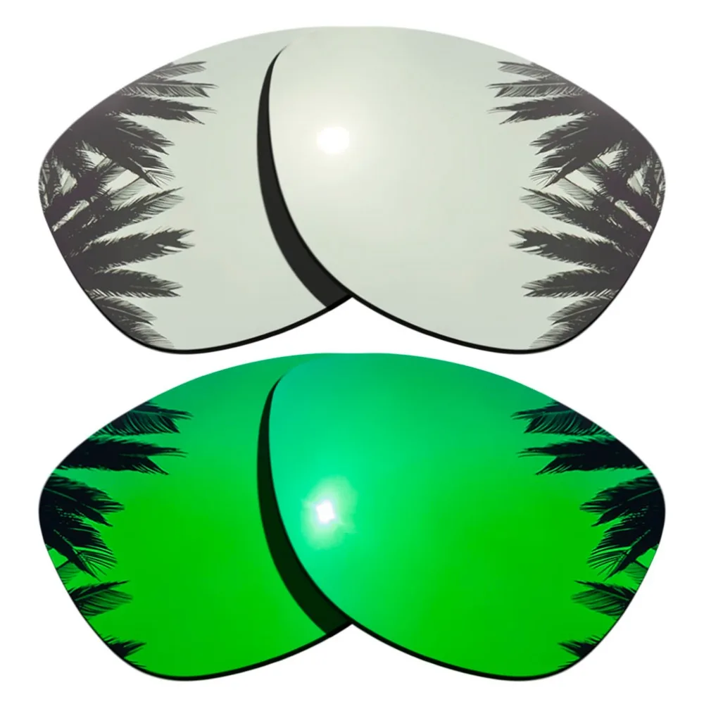 (Silver Mirrored+Green Mirrored Coating) 2-Pairs Polarized Replacement Lenses for Frogskins Frame 100% UVA & UVB Protection