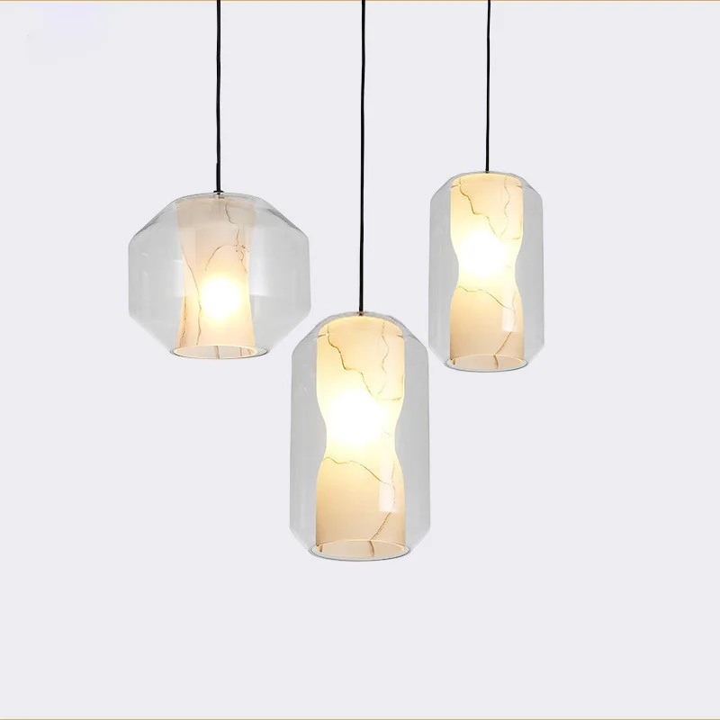 

Nordic simple marble glass cover pendant light bedroom bar designer's lamp creative restaurant club decoration hanging lights