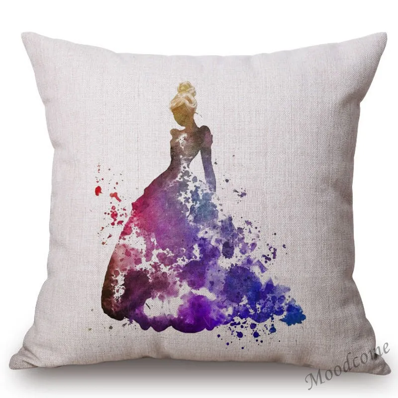 Watercolor Princess Baby Girl Decorative Sofa Throw Pillows Fairy Tale Heroines Girl Home Decor Sofa Cushion Square Car Pillows