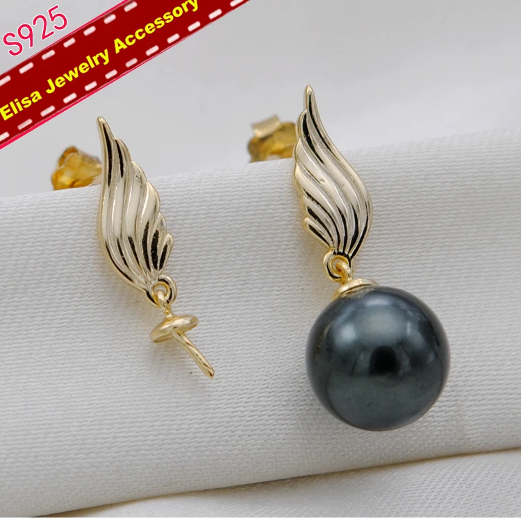 Angel Wings Drop Earrings Holder S925 Sterling Silver Pearl Earrings Jewelry Findings Women DIY Earrings Accessory 3Pairs/Lot