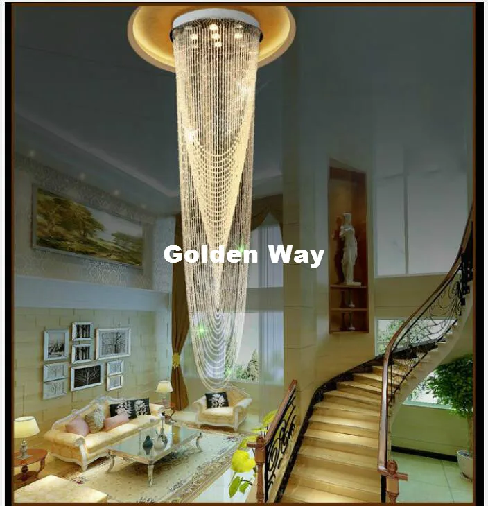 Free Shipping Modern LED Crystal Ceiling Light Fixture Long Crystal Stair Lamp Flush Mounted Crystal Light Fitting for Staircase