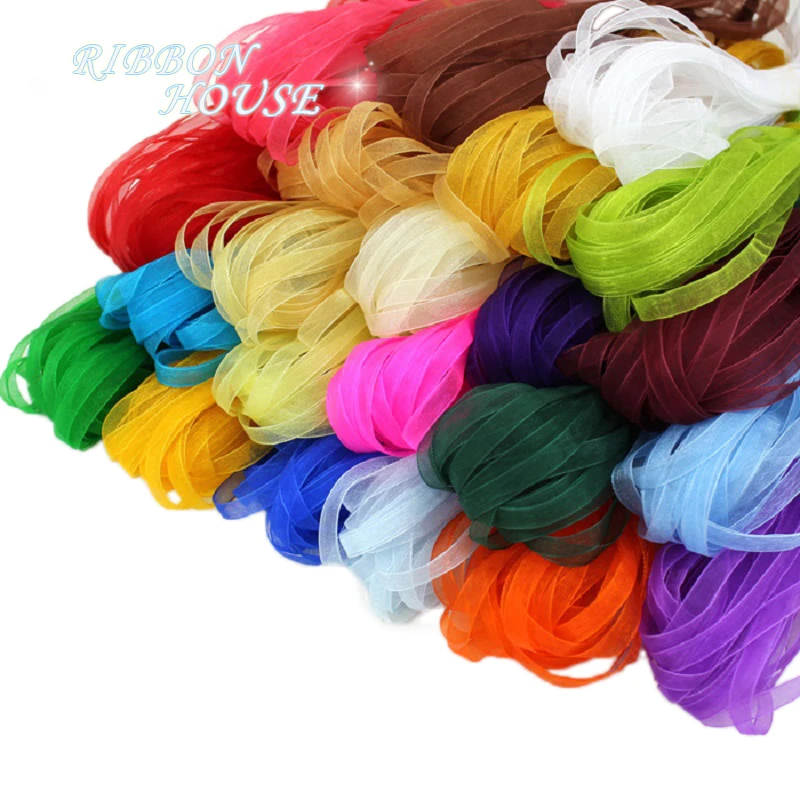 (40 mètres/lot) Rubans en organza de 1/8'' (3 mm) en gros pour cadeaux, mariage, décoration de Noël, emballage