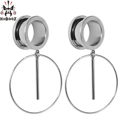 KUBOOZ Ear Piercing Gauges Stainless Steel Dangle Plugs Tunnels Body Jewelry Expander Stretcher Fashion Earrings Jewelry 2PCS
