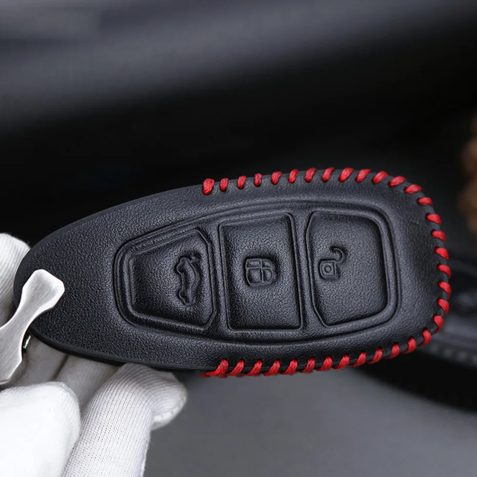 Leather Car Key Case Cover For Ford Focus RS Fiesta Mondeo Kuga B-Max Grand C-MAX S-MAX Galaxy Protection Key Skin Bag Only Case