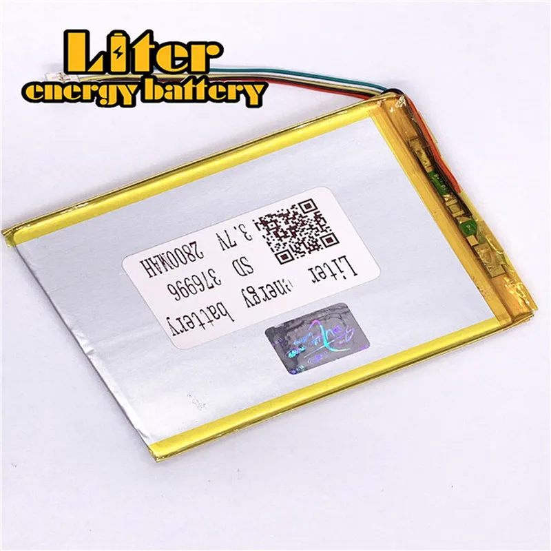 1.0MM 5pin connector 376996 2800mah 3.7V flat rechargeable pure lipo battery for tablet pc 7inch 8inch 9inch MP4 MP5