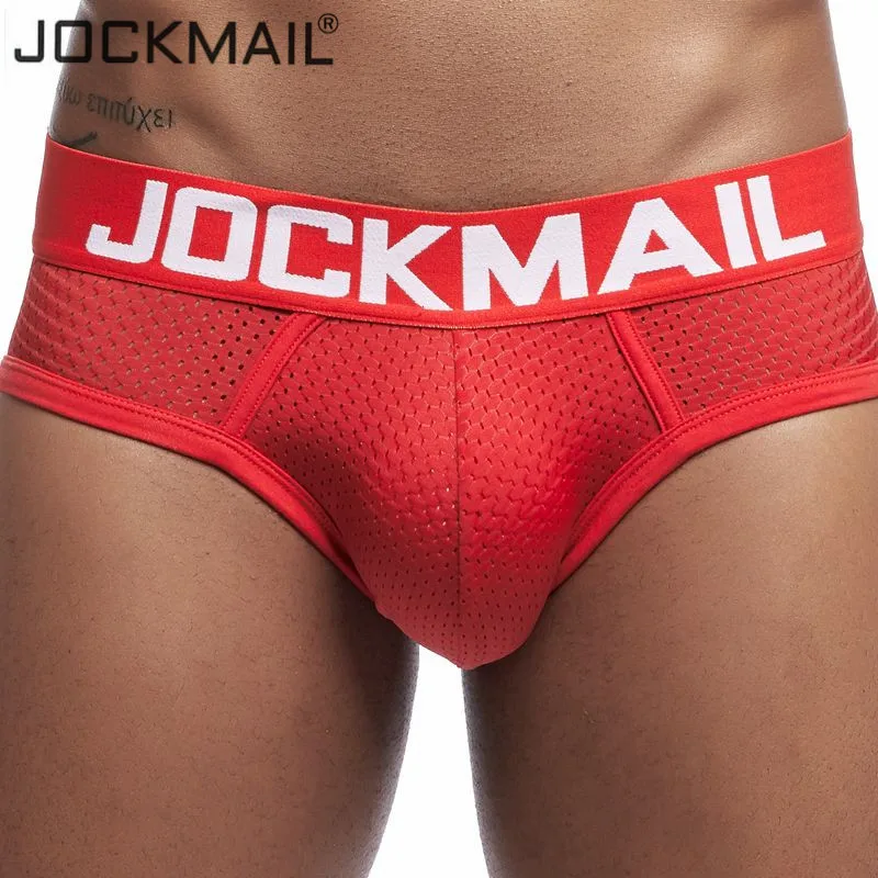 JOCKMAIL 2019 New Mesh Men Underwear Sexy Men Briefs Breathable Low waist Mens Slip Cueca Gay Male Panties Underpants men Shorts