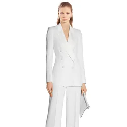 Costume 2 Pièces Blanc Formel et Élégant pour Femme, Tenue de Bureau Charmante à Revers, Slim Fit, à la Mode, 2019