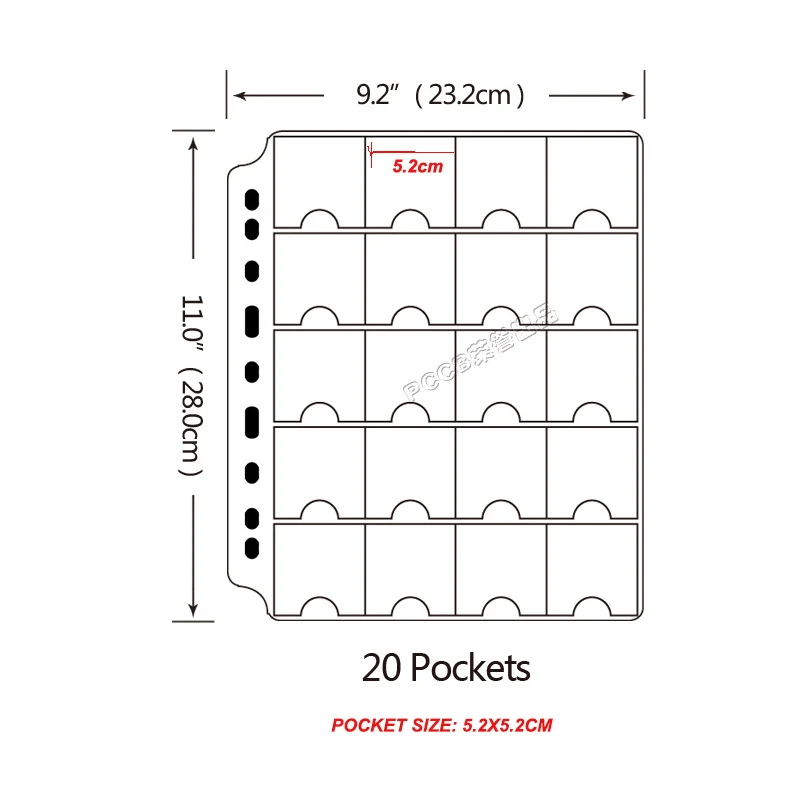 #802329 PCCB 20 Grid CARDBOARD COIN HOLDER ALBUM INSERT PAGE SHEETS, Coin Protector Album Binder Sheets Sleeves 20 openings