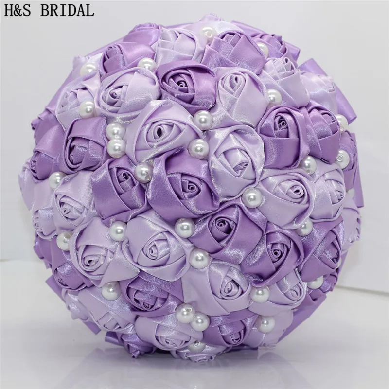 H&S BRIDAL Purple satin Wedding Flowers Bridal Bouquets Artificial Wedding Bouquets cheap buque de noiva 2019