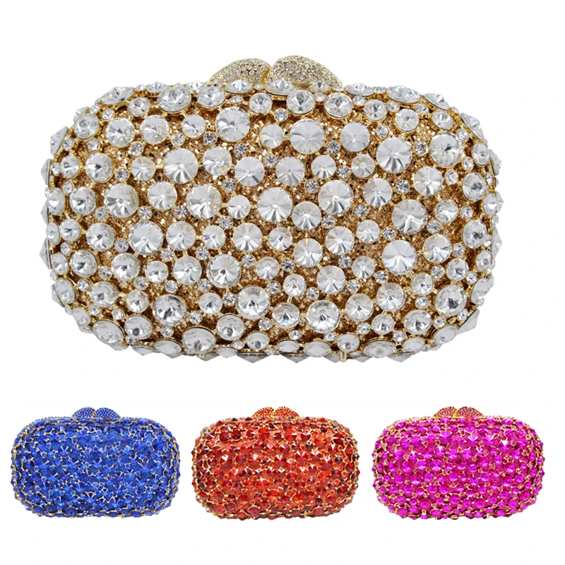 

KHNMEET Women Wedding Clutch Bag Golden Crystal Banquet Purse Nuptial Evening Bag Bling Rhinestone Party pochette Bag SC289