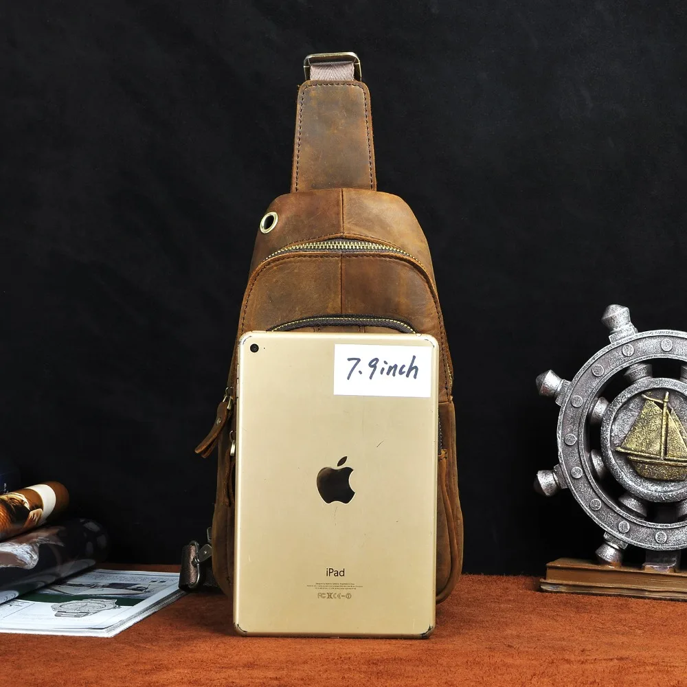 Original Leather men Casual Fashion Travel Triangle Chest Sling Bag Design 8