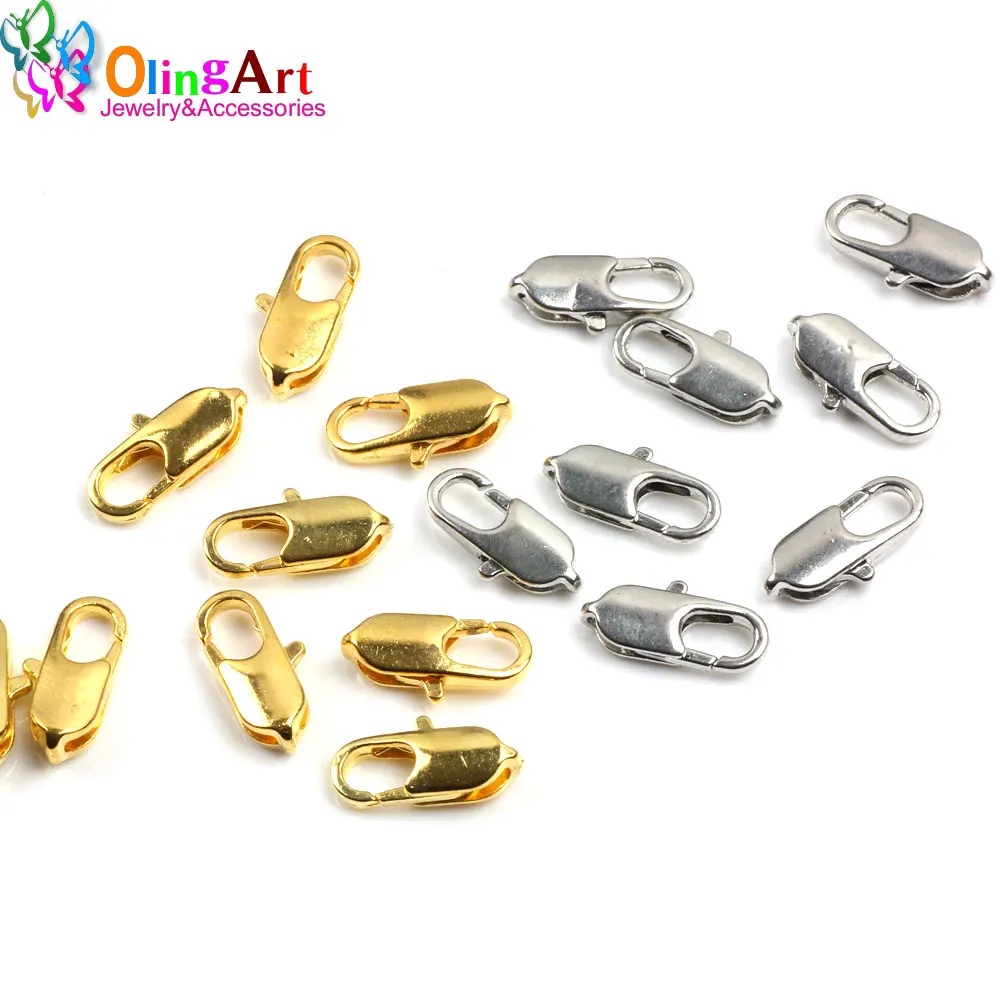 OlingArt 14mm 24PCS/lot Sale Copper Lobster clasp Screw Clasps DIY Necklace Bracelet Jewelry making  Silver-color/Golden image 2