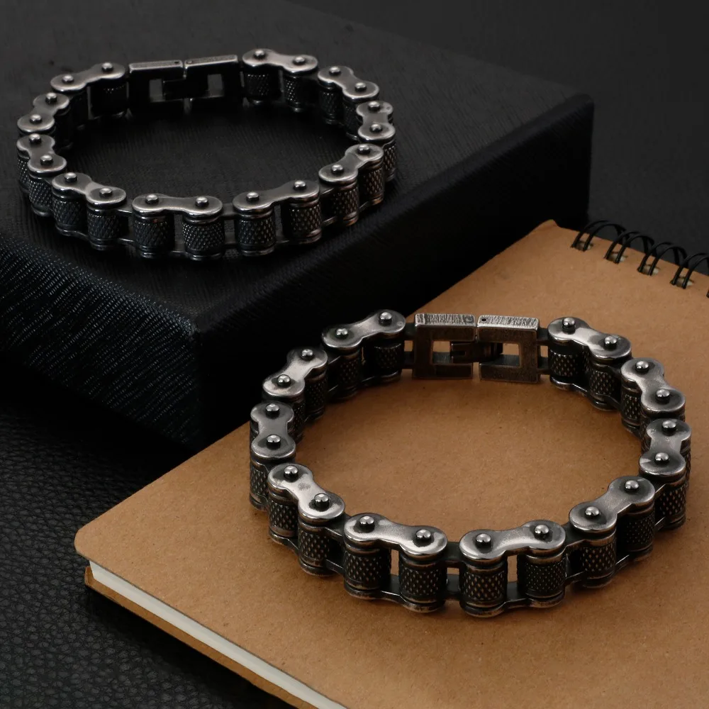 HaoYi Vintage Locomotive Link Chain Bracelet Punk Men Hip Hop Rock Stainless Steel Jewelry