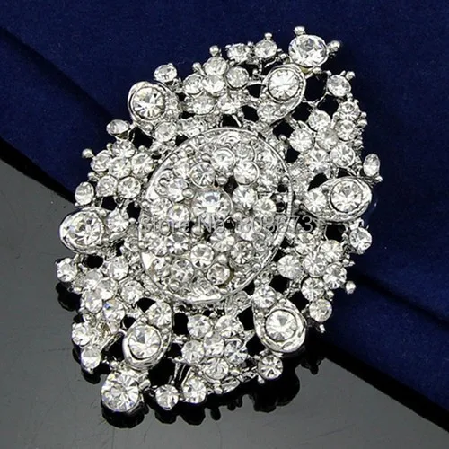 Cheap Price Wholesale Vintage Silver Tone Crysal Flower Pin Brooch Bridal Dress Jewelry Costume Brooch