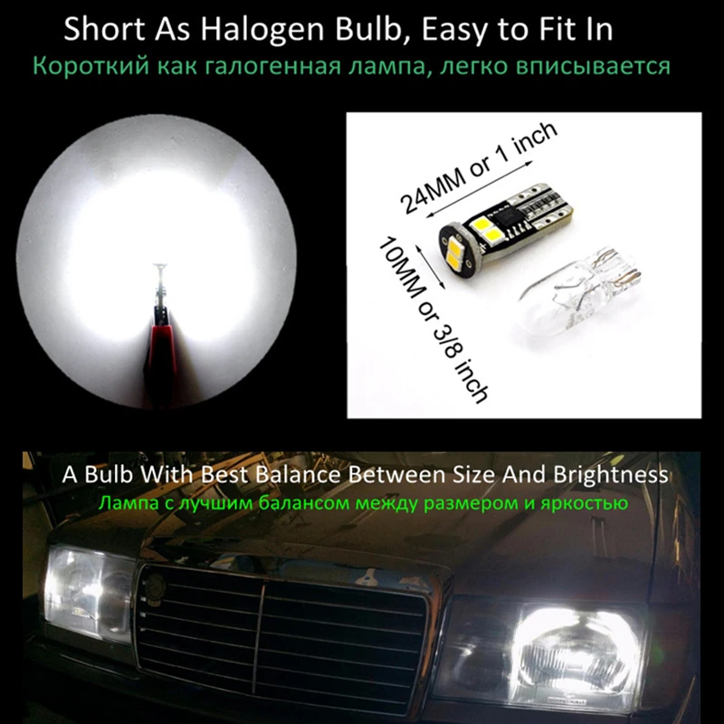 YHKOMS 4 PCS T10 W5W 192 168 LED SMD 2835 LED Wedge Bulb Dome Reading Light Canbus Error Free Auto Car Light Bulb 6000K 12V