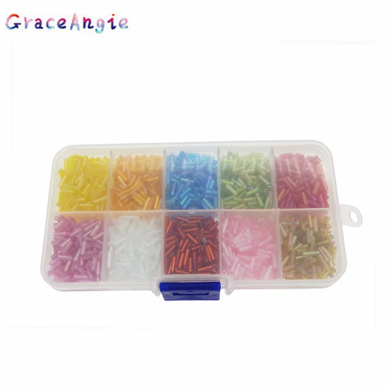 GraceAngie 3000pcs/pack Mixed Random Multi-color Two Cut Glass Seed Bugle Beads 6mm Diameter in One Box Tube Beads Jewelry