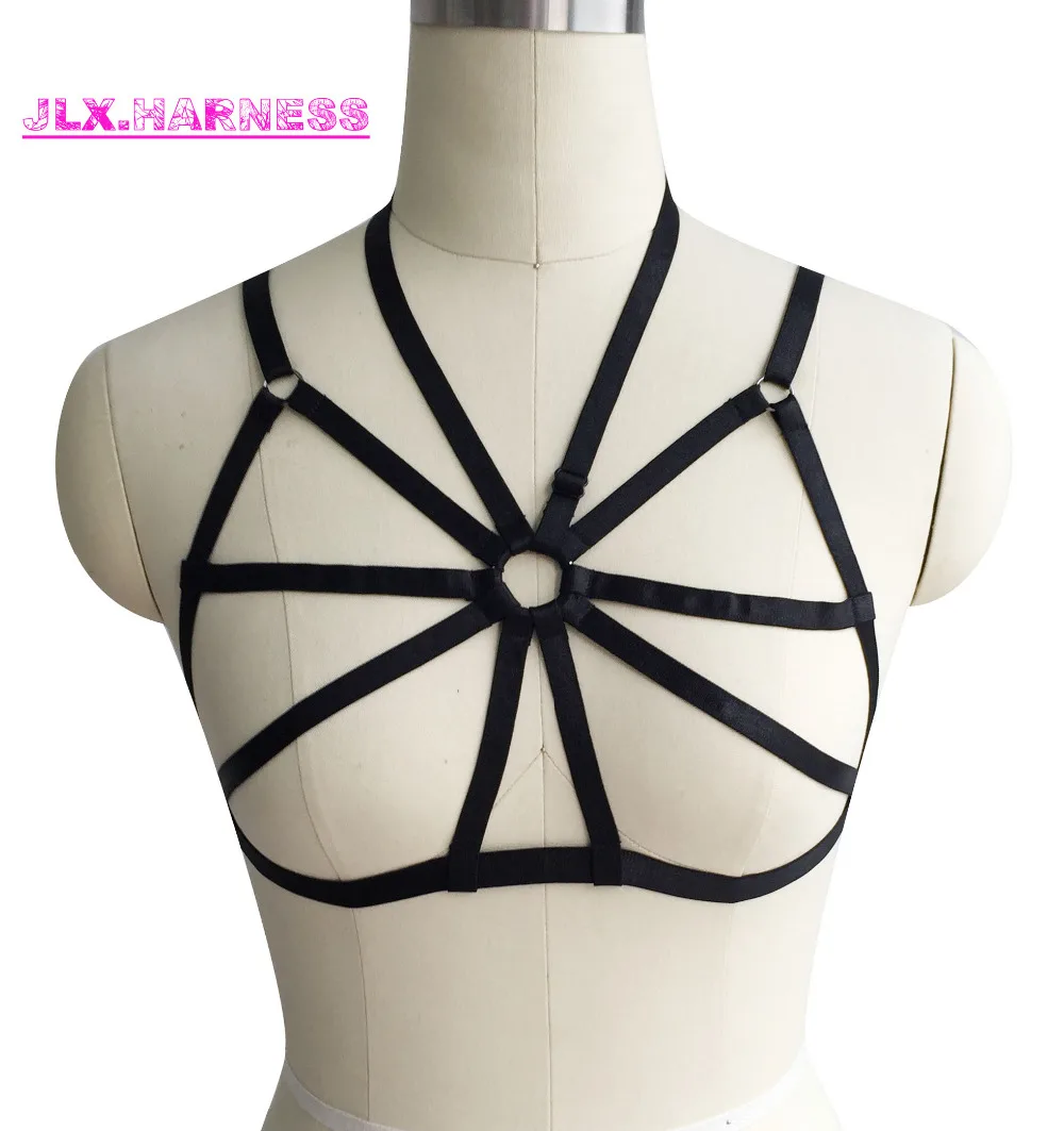 

2018 New sexy women body harness top pastel goth bondage lingerie harness bra binding garter belt retail