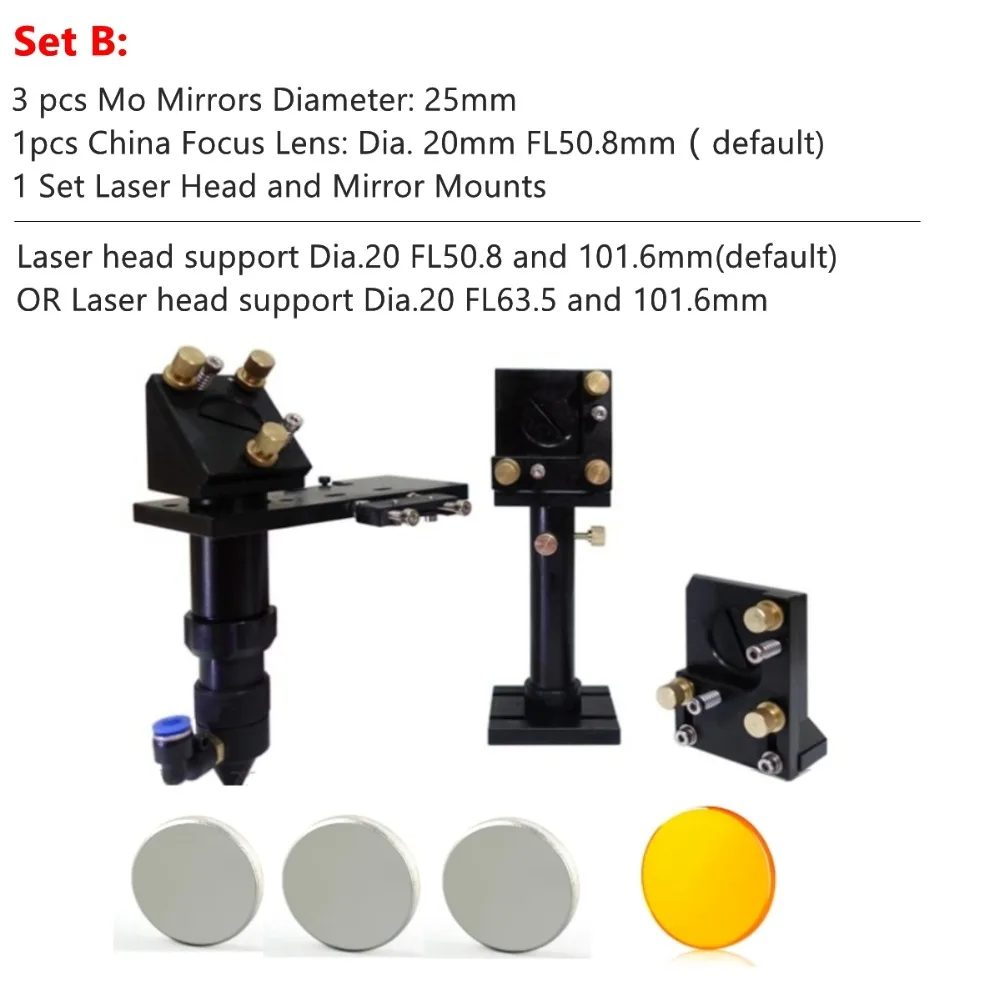 TECNR CO2 Laser Head Set CO2 + Reflective Si Mirror 25mm + USA Focus Lens 20mm for Laser Engraving Cutting Machine